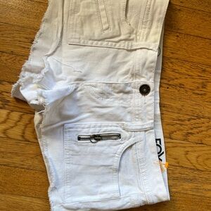 "RARE" FOX MOTO SEXY LOW-RISE CUT OFF STYLE LOGO SHORT SHORTS WHITE STRETCH